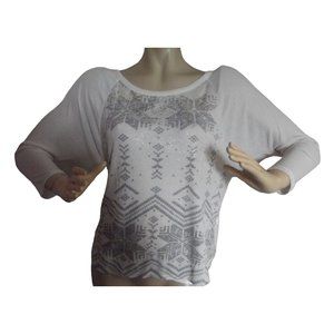 American Eagle M Beige Dolman Sleeve Crew Neck Shirt top silver gold ribbed knit